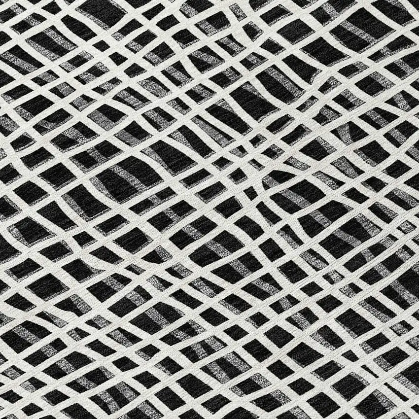 Black Gray And Ivory Striped Washable Indoor Outdoor Area Rug Photo 5