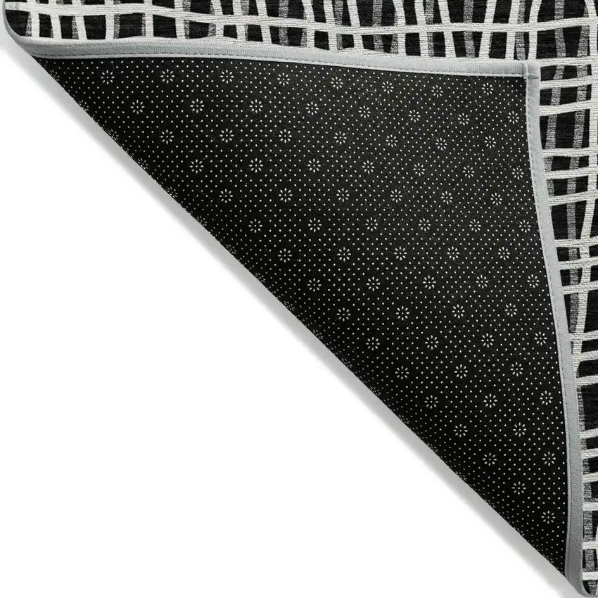 Black Gray And Ivory Striped Washable Indoor Outdoor Area Rug Photo 3