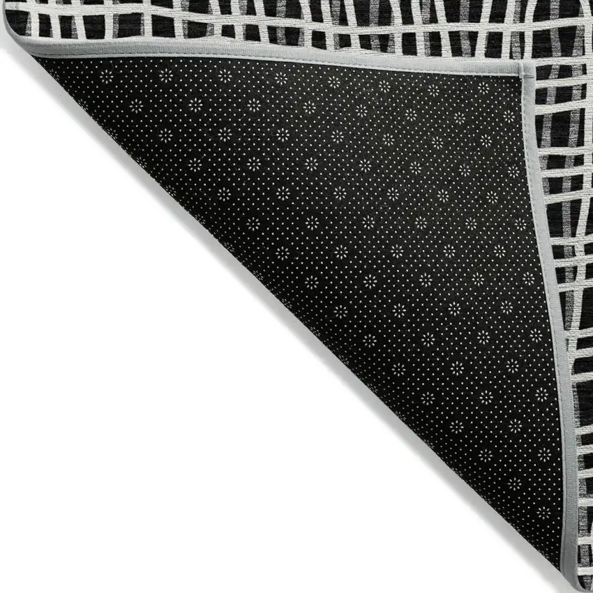 Black Gray And Ivory Striped Washable Indoor Outdoor Area Rug Photo 3