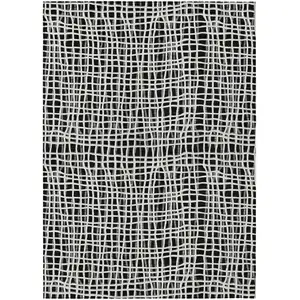 Photo of Black Gray And Ivory Striped Washable Indoor Outdoor Area Rug