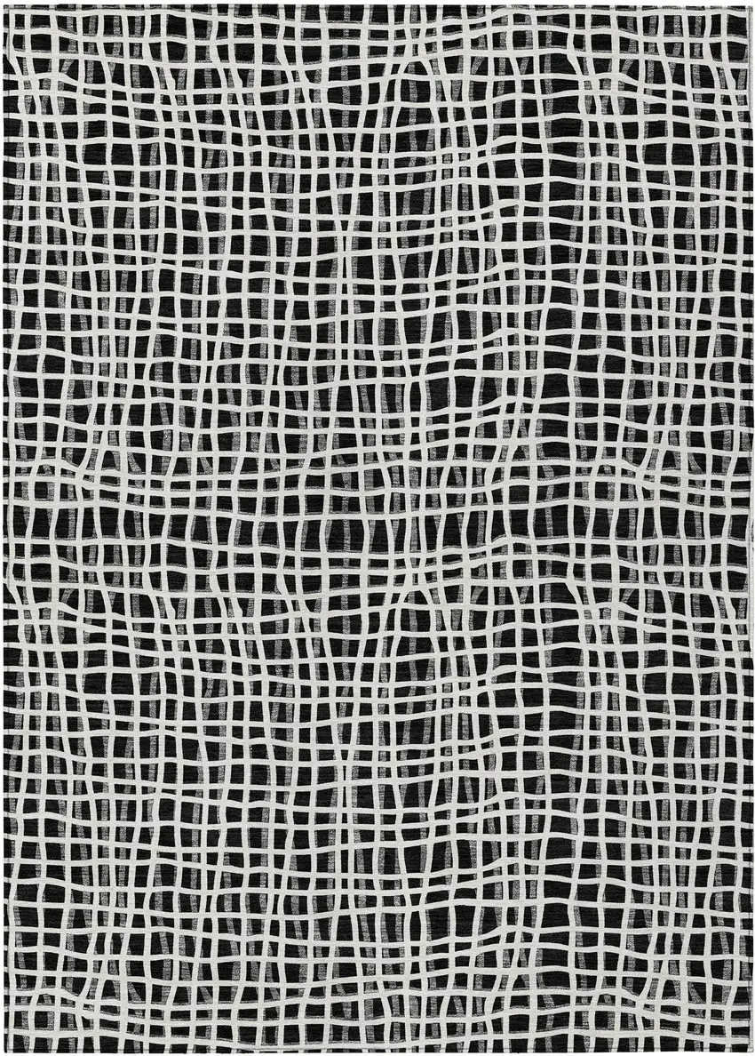 Black Gray And Ivory Striped Washable Indoor Outdoor Area Rug Photo 1