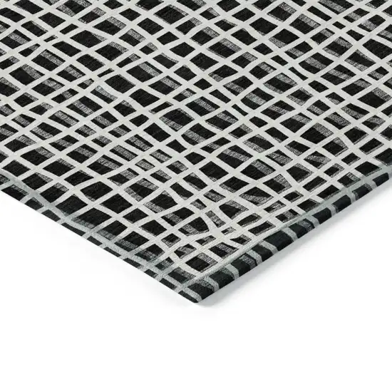 Black Gray And Ivory Striped Washable Indoor Outdoor Area Rug Photo 3