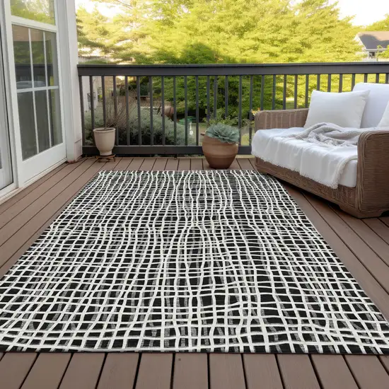 Black Gray And Ivory Striped Washable Indoor Outdoor Area Rug Photo 7
