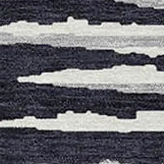 Black Gray And Ivory Striped Washable Indoor Outdoor Area Rug Photo 6