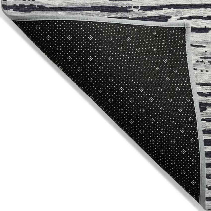 Black Gray And Ivory Striped Washable Indoor Outdoor Area Rug Photo 2