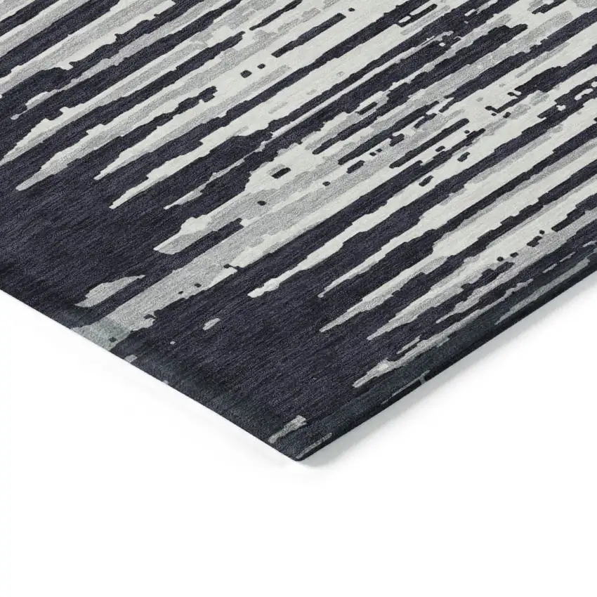 Black Gray And Ivory Striped Washable Indoor Outdoor Area Rug Photo 5