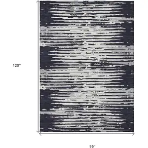 Photo of Black Gray And Ivory Striped Washable Indoor Outdoor Area Rug