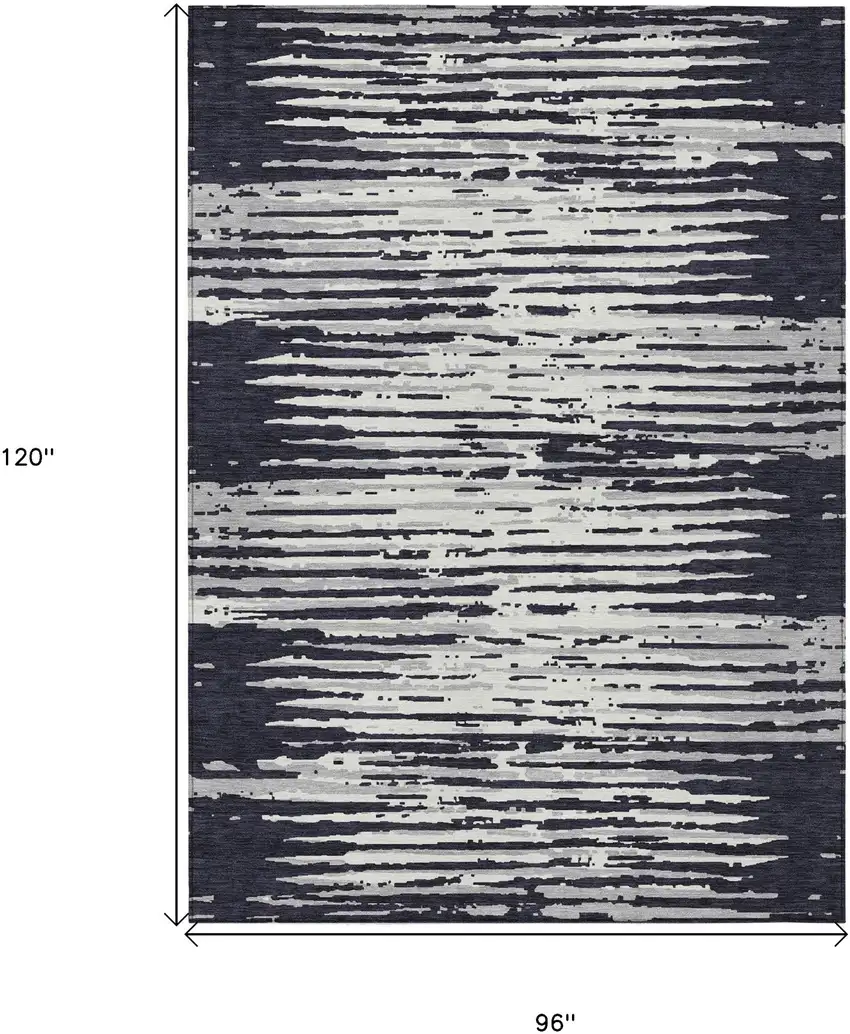 Black Gray And Ivory Striped Washable Indoor Outdoor Area Rug Photo 3