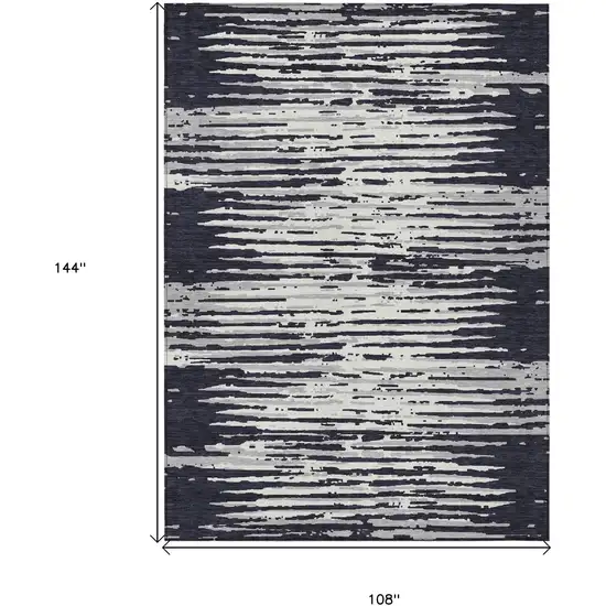 Black Gray And Ivory Striped Washable Indoor Outdoor Area Rug Photo 3