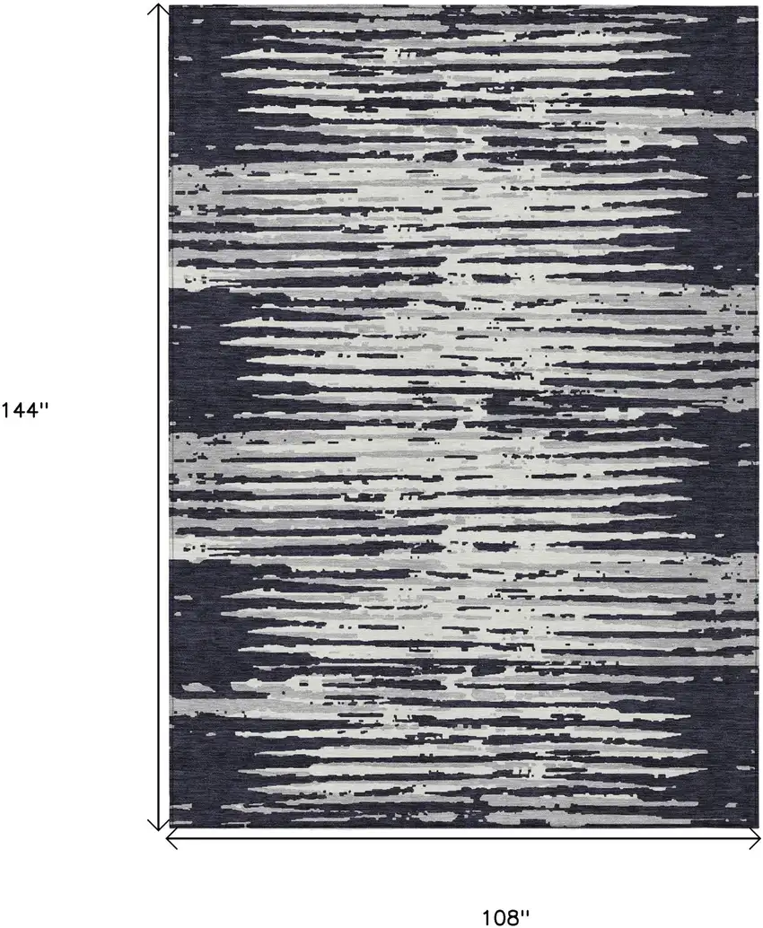 Black Gray And Ivory Striped Washable Indoor Outdoor Area Rug Photo 3