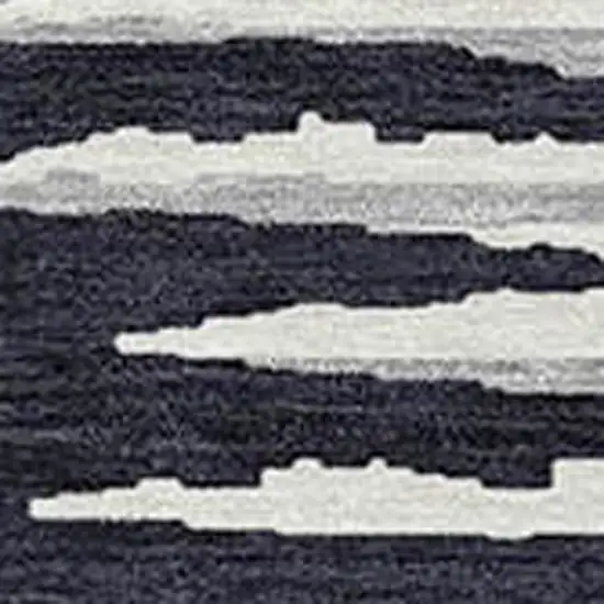 Black Gray And Ivory Striped Washable Indoor Outdoor Area Rug Photo 6