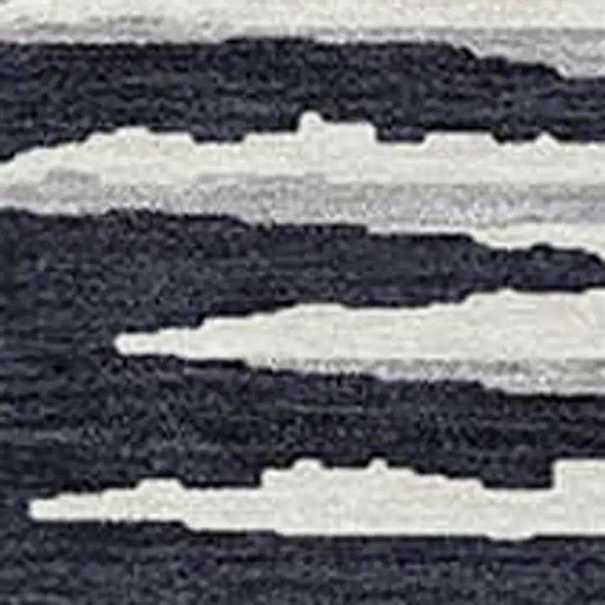 Black Gray And Ivory Striped Washable Indoor Outdoor Area Rug Photo 6