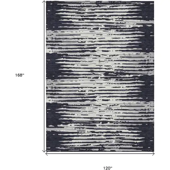 Black Gray And Ivory Striped Washable Indoor Outdoor Area Rug Photo 3