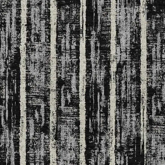 Black Gray And Ivory Striped Washable Indoor Outdoor Area Rug Photo 6