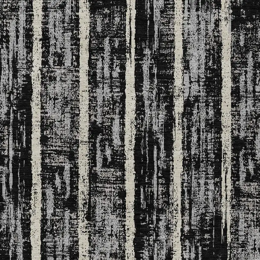 Black Gray And Ivory Striped Washable Indoor Outdoor Area Rug Photo 6