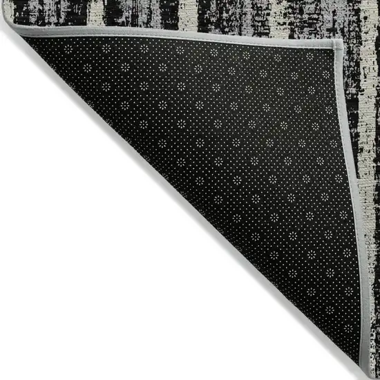 Black Gray And Ivory Striped Washable Indoor Outdoor Area Rug Photo 4