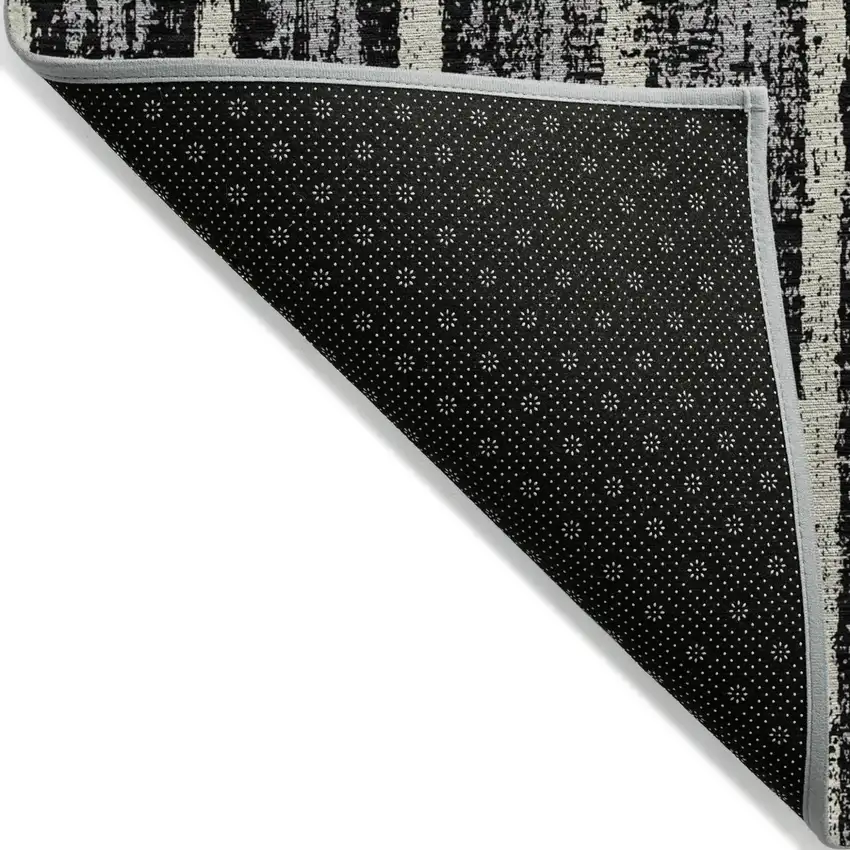 Black Gray And Ivory Striped Washable Indoor Outdoor Area Rug Photo 4