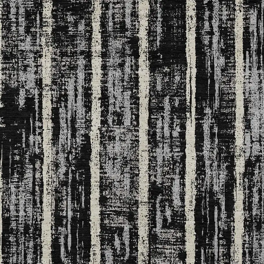 Black Gray And Ivory Striped Washable Indoor Outdoor Area Rug Photo 6