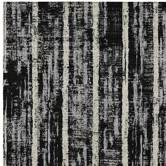 Black Gray And Ivory Striped Washable Indoor Outdoor Area Rug Photo 6