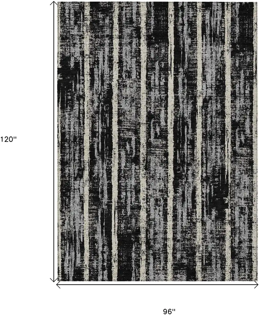Black Gray And Ivory Striped Washable Indoor Outdoor Area Rug Photo 3