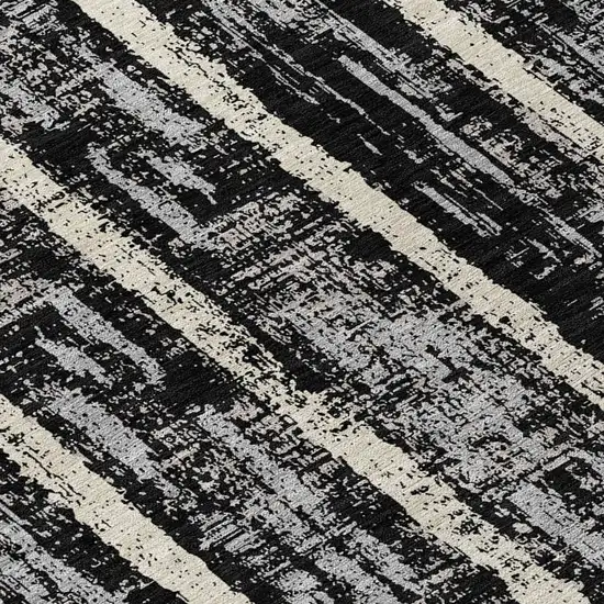Black Gray And Ivory Striped Washable Indoor Outdoor Area Rug Photo 8
