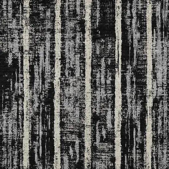 Black Gray And Ivory Striped Washable Indoor Outdoor Area Rug Photo 6