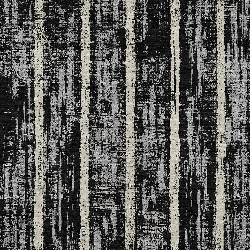 Black Gray And Ivory Striped Washable Indoor Outdoor Area Rug Photo 6