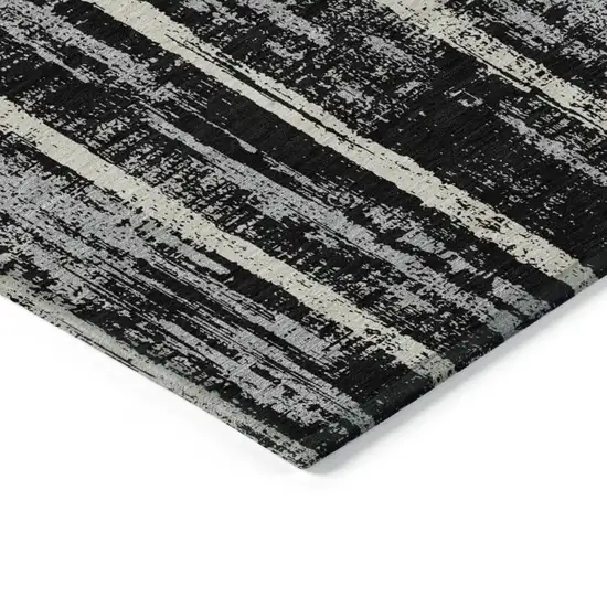 Black Gray And Ivory Striped Washable Indoor Outdoor Area Rug Photo 5