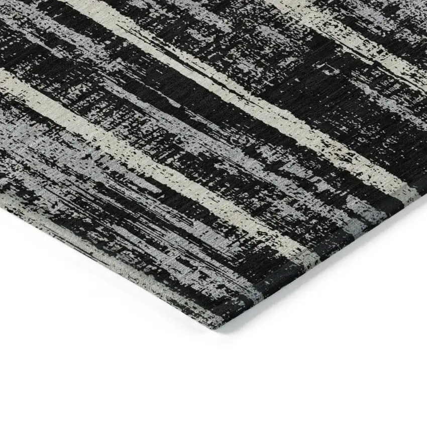 Black Gray And Ivory Striped Washable Indoor Outdoor Area Rug Photo 5