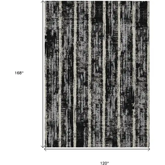 Black Gray And Ivory Striped Washable Indoor Outdoor Area Rug Photo 3