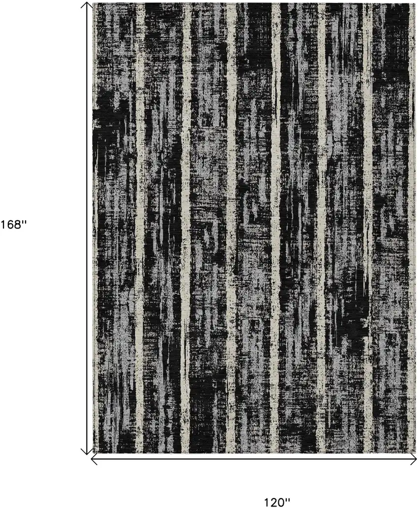 Black Gray And Ivory Striped Washable Indoor Outdoor Area Rug Photo 3