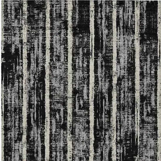 Black Gray And Ivory Striped Washable Indoor Outdoor Area Rug Photo 7