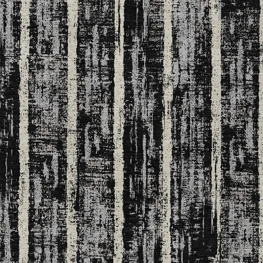 Black Gray And Ivory Striped Washable Indoor Outdoor Area Rug Photo 6
