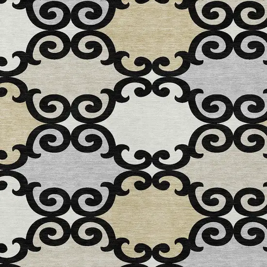Black Gray And Ivory Trellis Washable Indoor Outdoor Area Rug Photo 6