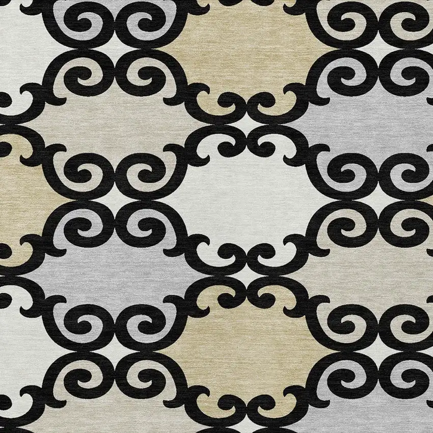 Black Gray And Ivory Trellis Washable Indoor Outdoor Area Rug Photo 6