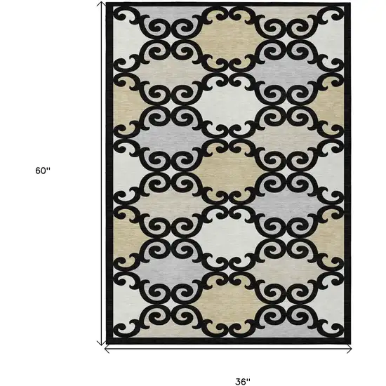Black Gray And Ivory Trellis Washable Indoor Outdoor Area Rug Photo 3