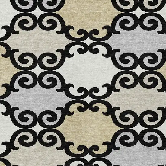 Black Gray And Ivory Trellis Washable Indoor Outdoor Area Rug Photo 6