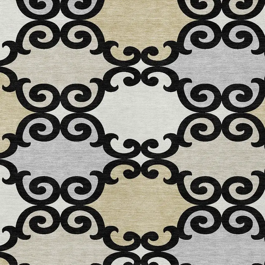 Black Gray And Ivory Trellis Washable Indoor Outdoor Area Rug Photo 6