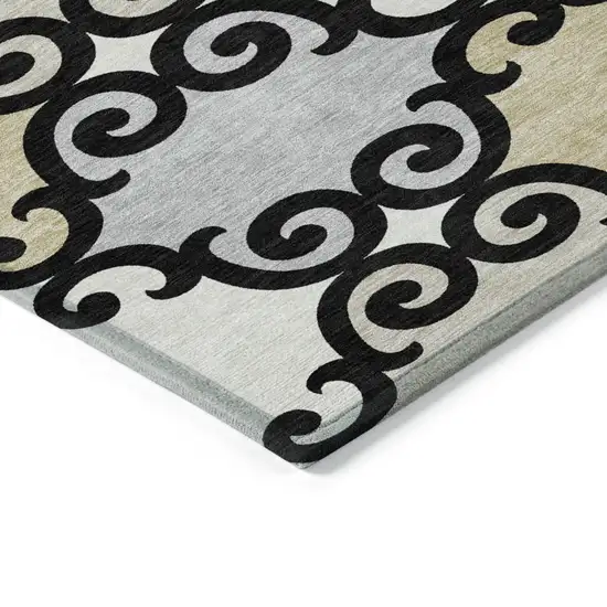 Black Gray And Ivory Trellis Washable Indoor Outdoor Area Rug Photo 5