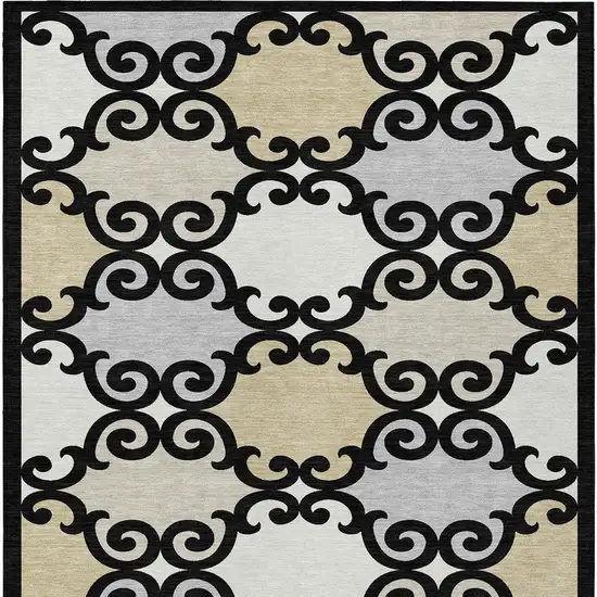 Black Gray And Ivory Trellis Washable Indoor Outdoor Area Rug Photo 7