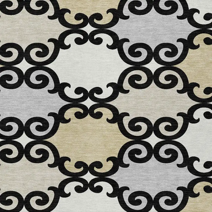 Black Gray And Ivory Trellis Washable Indoor Outdoor Area Rug Photo 6