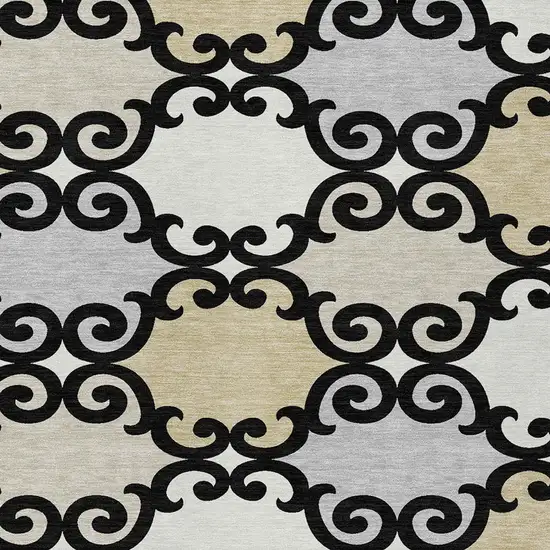 Black Gray And Ivory Trellis Washable Indoor Outdoor Area Rug Photo 6