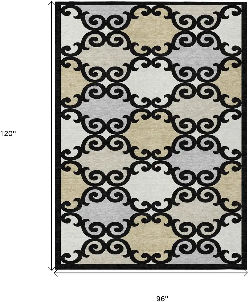 Black Gray And Ivory Trellis Washable Indoor Outdoor Area Rug Photo 3