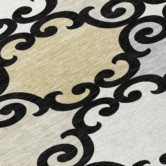 Black Gray And Ivory Trellis Washable Indoor Outdoor Area Rug Photo 8