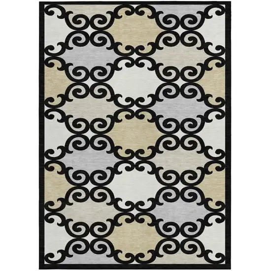 Black Gray And Ivory Trellis Washable Indoor Outdoor Area Rug Photo 7