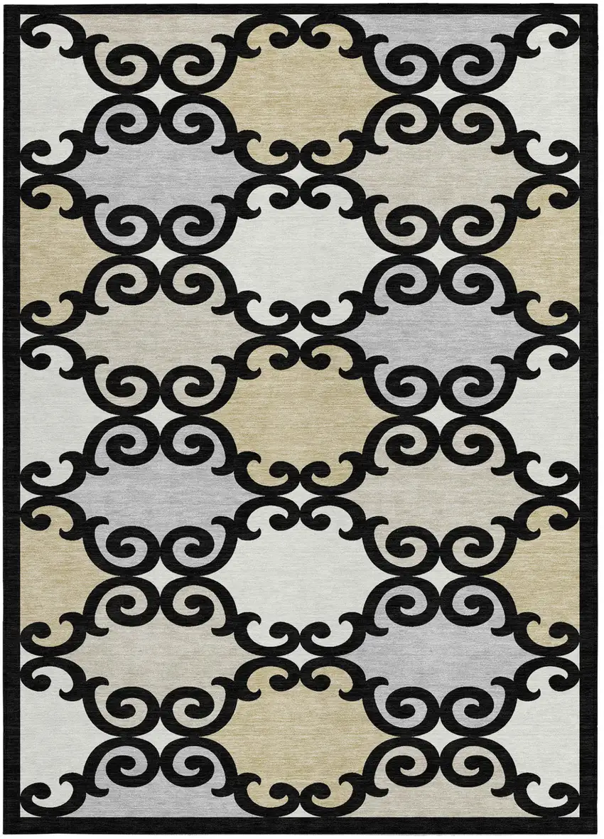 Black Gray And Ivory Trellis Washable Indoor Outdoor Area Rug Photo 7