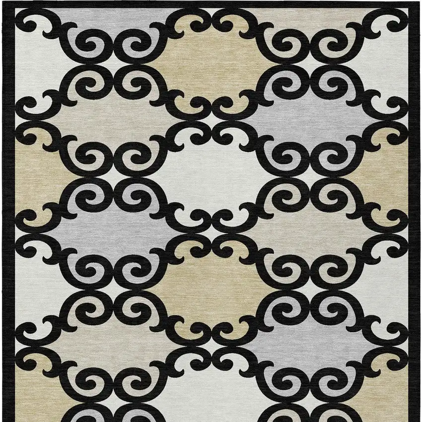Black Gray And Ivory Trellis Washable Indoor Outdoor Area Rug Photo 7