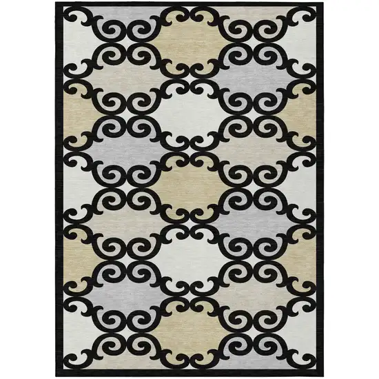 Black Gray And Ivory Trellis Washable Indoor Outdoor Area Rug Photo 2