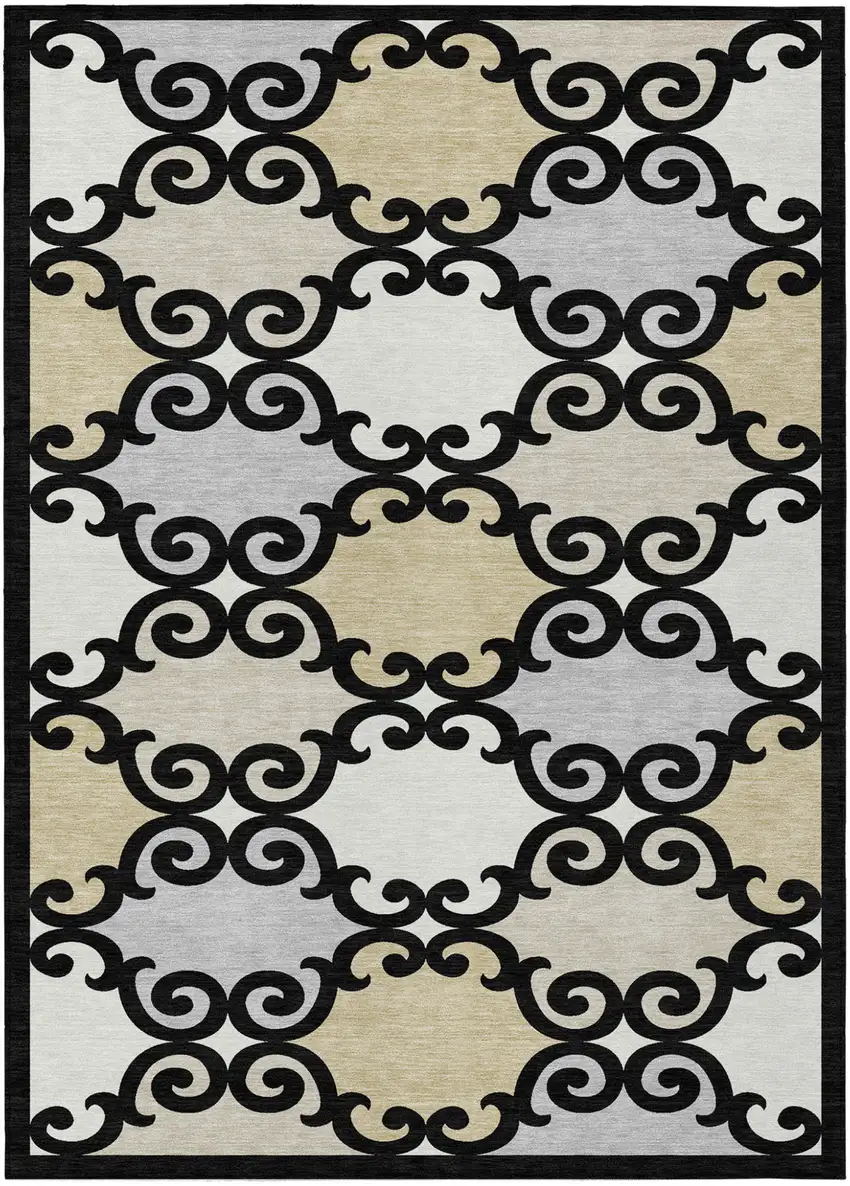 Black Gray And Ivory Trellis Washable Indoor Outdoor Area Rug Photo 2