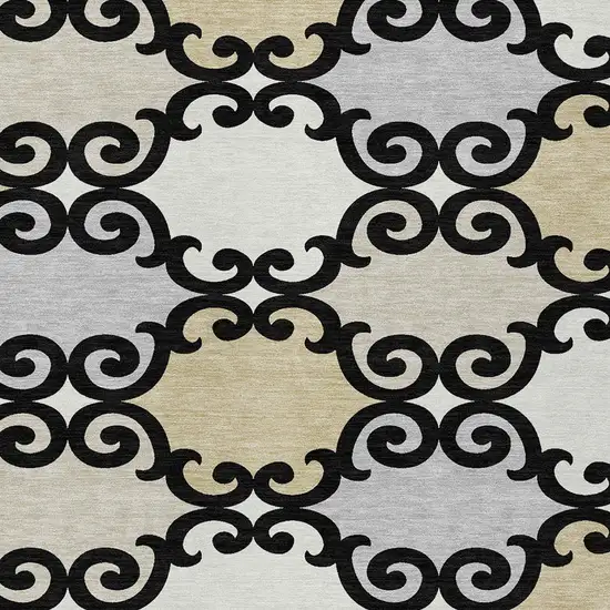 Black Gray And Ivory Trellis Washable Indoor Outdoor Area Rug Photo 6